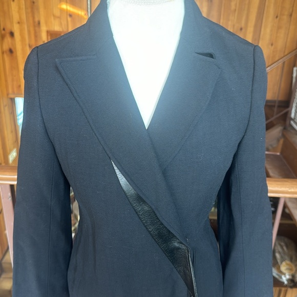 Max Azria Collection Black Wool Leather Blazer - Picture 3 of 5